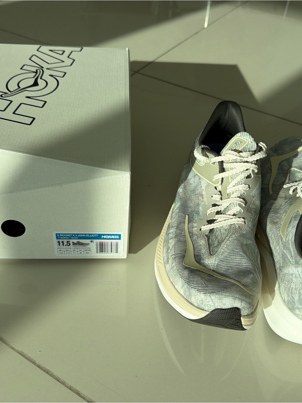 Hoka x John Elliot Men's Running Shoes in Light Gray and Cream